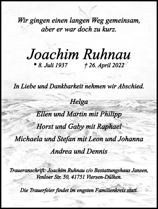 Traueranzeige von Joachim Ruhnau von trauer.extra-tipp-moenchengladbach.de