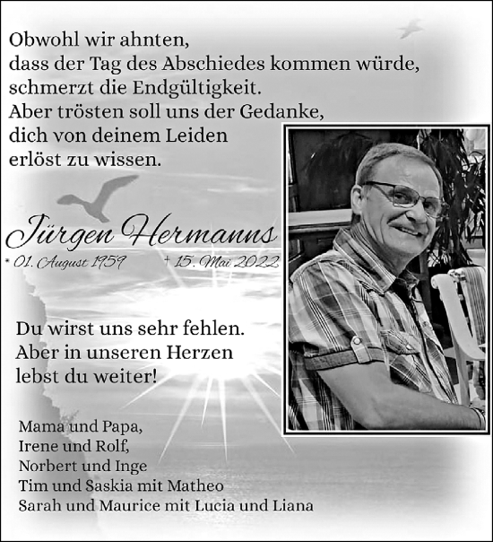 Traueranzeige von Jürgen Hermanns von trauer.extra-tipp-moenchengladbach.de