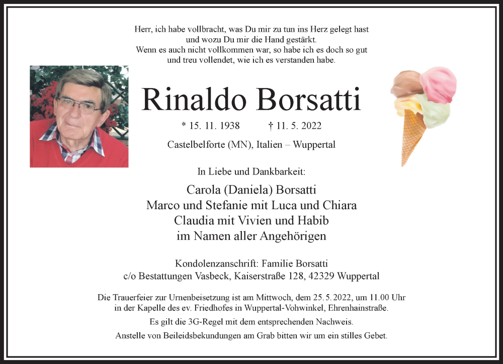  Traueranzeige für Rinaldo Borsatti vom 21.05.2022 aus trauer.wuppertaler-rundschau.de