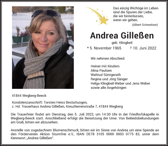 Traueranzeige von Andrea Gilleßen von trauer.extra-tipp-moenchengladbach.de