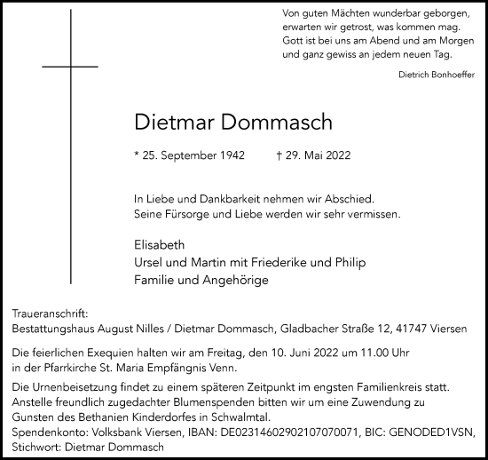 Traueranzeige von Dietmar Dommasch von trauer.extra-tipp-moenchengladbach.de