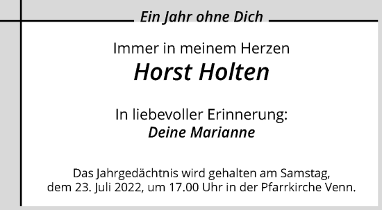 Traueranzeige von Horst Holten von trauer.extra-tipp-moenchengladbach.de