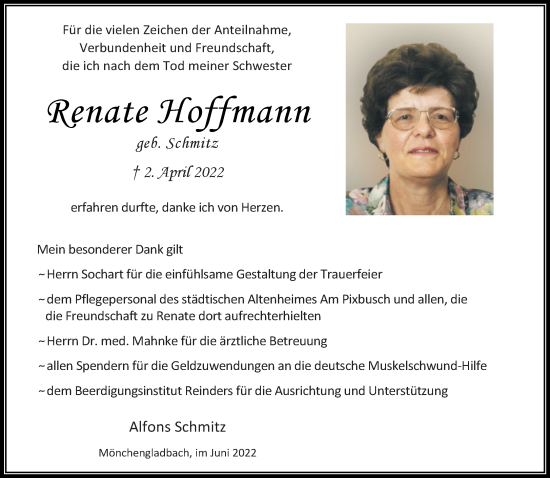 Traueranzeige von Renate Hoffmann von trauer.extra-tipp-moenchengladbach.de