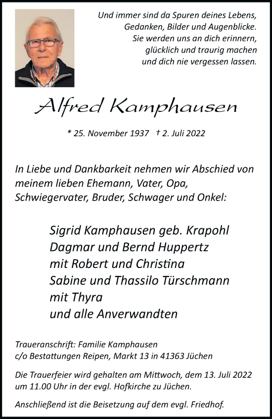 Traueranzeige von Alfred Kamphausen von trauer.stadt-kurier.de