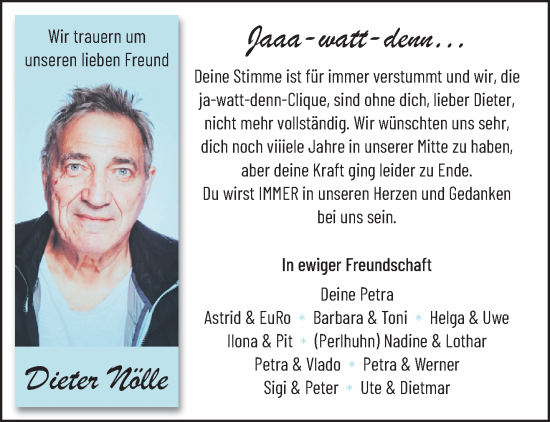 Traueranzeige von Dieter Nölle von trauer.mein.krefeld.de