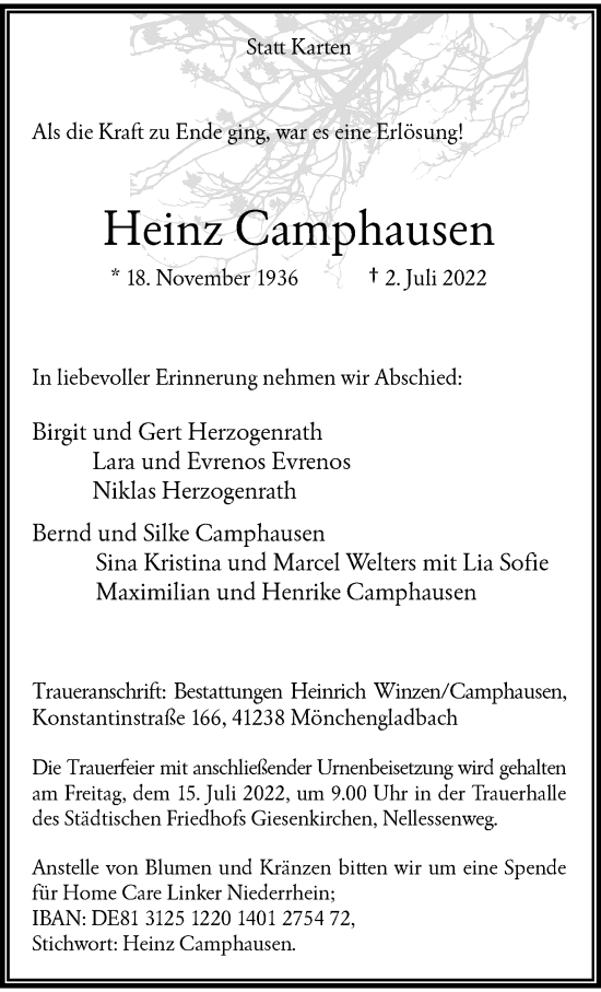 Traueranzeige von Heinz Camphausen von trauer.extra-tipp-moenchengladbach.de