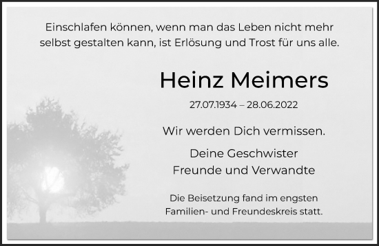 Traueranzeige von Heinz Meimers von trauer.mein.krefeld.de