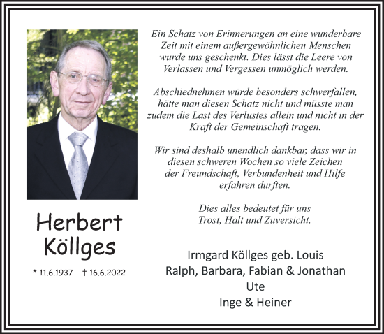 Traueranzeige von Herbert Köllges von trauer.extra-tipp-moenchengladbach.de