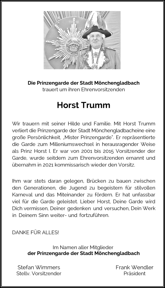 Traueranzeige von Horst Trumm von trauer.extra-tipp-moenchengladbach.de