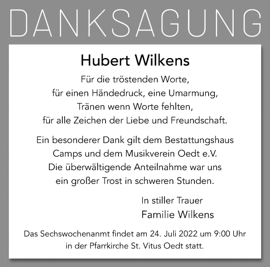 Traueranzeige von Hubert Wilkens von trauer.mein.krefeld.de