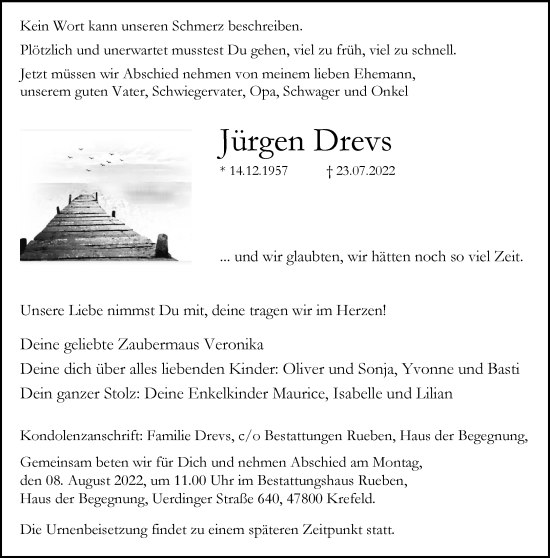 Traueranzeige von Jürgen Drevs von trauer.mein.krefeld.de