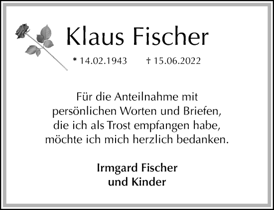 Traueranzeige von Klaus Fischer von trauer.mein.krefeld.de