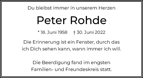 Traueranzeige von Peter Rohde von trauer.mein.krefeld.de