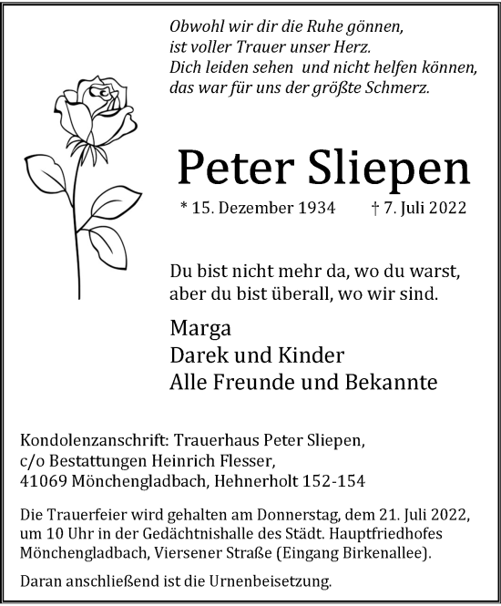 Traueranzeige von Peter Sliepen von trauer.extra-tipp-moenchengladbach.de