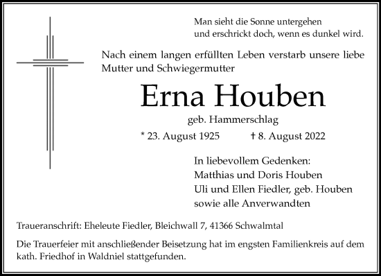 Traueranzeige von Erna Houben von trauer.extra-tipp-moenchengladbach.de