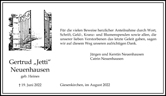 Traueranzeige von Gertrud Neuenhausen von trauer.extra-tipp-moenchengladbach.de