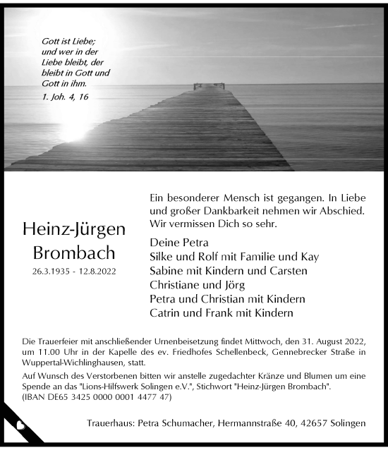 Traueranzeige von Heinz-Jürgen Brombach von trauer.wuppertaler-rundschau.de