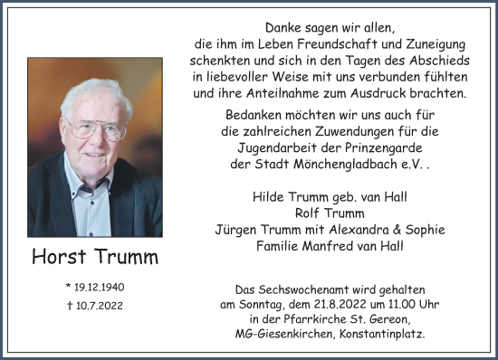 Traueranzeige von Horst Trumm von trauer.extra-tipp-moenchengladbach.de