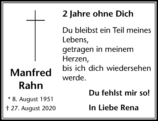 Traueranzeige von Manfred Rahn von trauer.extra-tipp-moenchengladbach.de