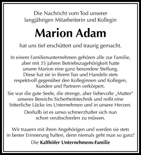 Traueranzeige von Marion Adam von trauer.extra-tipp-moenchengladbach.de