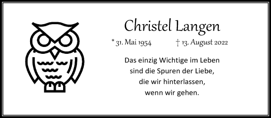 Traueranzeige von Christel Langen von trauer.extra-tipp-moenchengladbach.de