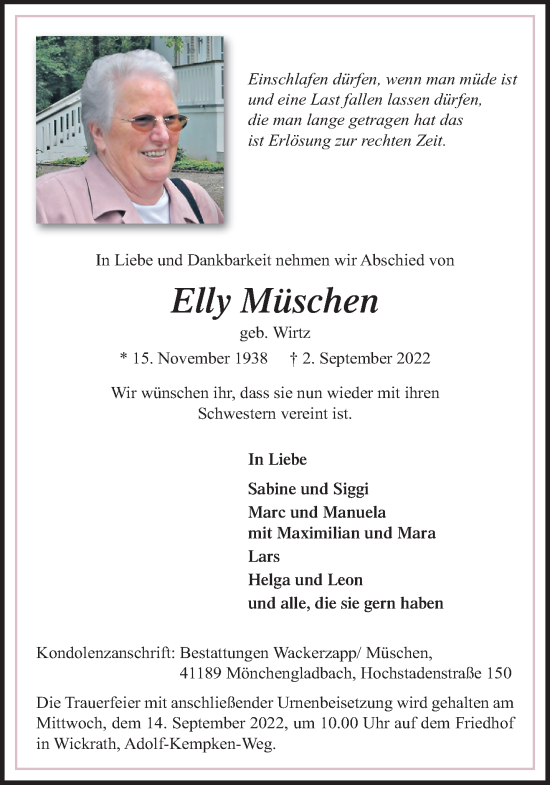 Traueranzeige von Elly Müschen von trauer.extra-tipp-moenchengladbach.de