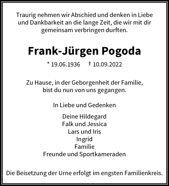 Traueranzeige von Frank-Jürgen Pogoda von trauer.wuppertaler-rundschau.de