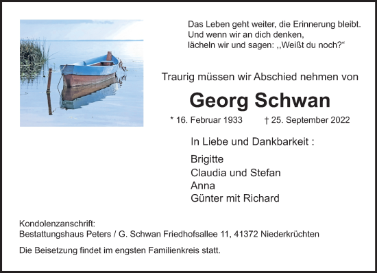 Traueranzeige von Georg Schwan von trauer.extra-tipp-moenchengladbach.de