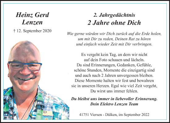 Traueranzeige von Heinz Gerd Lenzen von trauer.extra-tipp-moenchengladbach.de