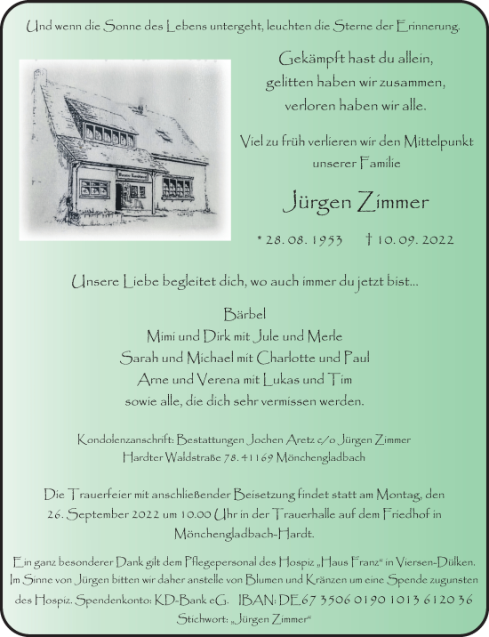Traueranzeige von Jürgen Zimmer von trauer.extra-tipp-moenchengladbach.de