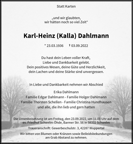 Traueranzeige von Karl-Heinz Dahlmann von trauer.wuppertaler-rundschau.de