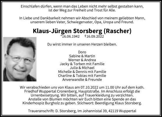 Traueranzeige von Klaus-Jürgen Storsberg von trauer.wuppertaler-rundschau.de