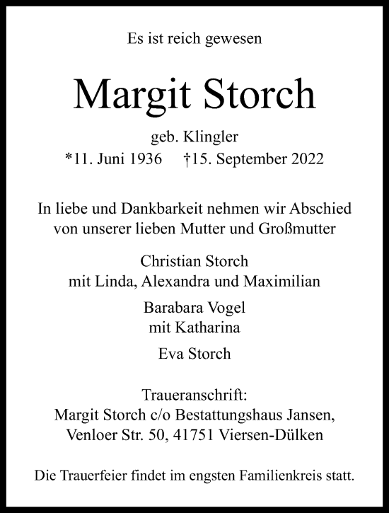 Traueranzeige von Margit Storch von trauer.extra-tipp-moenchengladbach.de