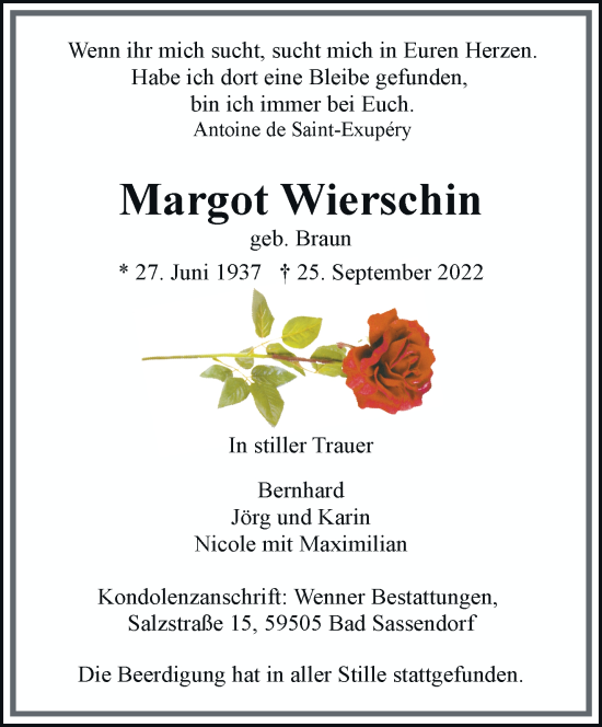 Traueranzeige von Margot Wierschin von trauer.extra-tipp-moenchengladbach.de