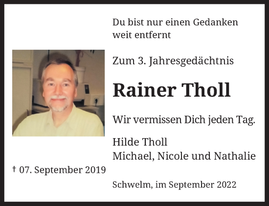 Traueranzeige von Rainer Tholl von trauer.wuppertaler-rundschau.de