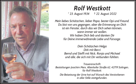 Traueranzeige von Rolf Westkott von trauer.wuppertaler-rundschau.de