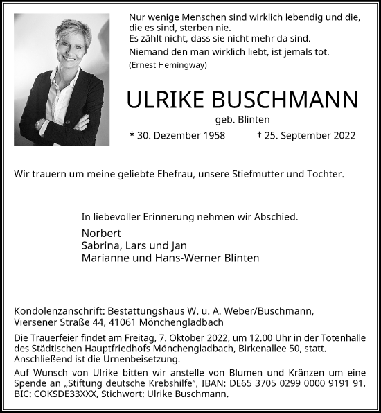 Traueranzeige von Ulrike Buschmann von trauer.extra-tipp-moenchengladbach.de