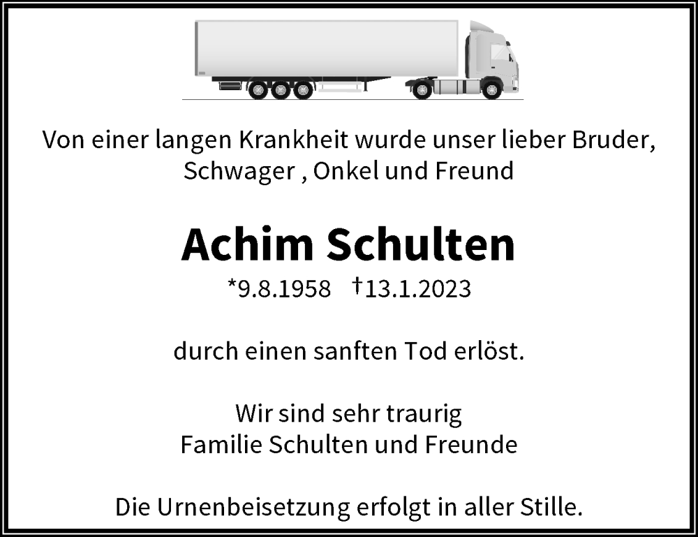  Traueranzeige für Achim Schulten vom 21.01.2023 aus trauer.wuppertaler-rundschau.de