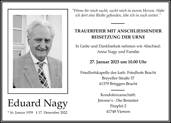 Traueranzeige von Eduard Nagy von trauer.extra-tipp-moenchengladbach.de