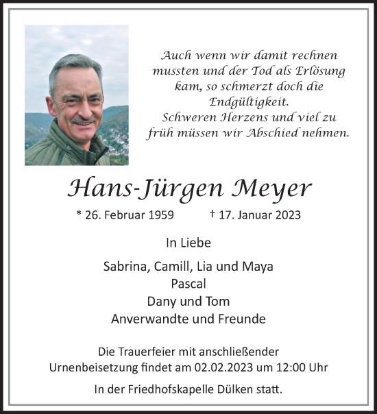 Traueranzeige von Hans-Jürgen Meyer von trauer.extra-tipp-moenchengladbach.de