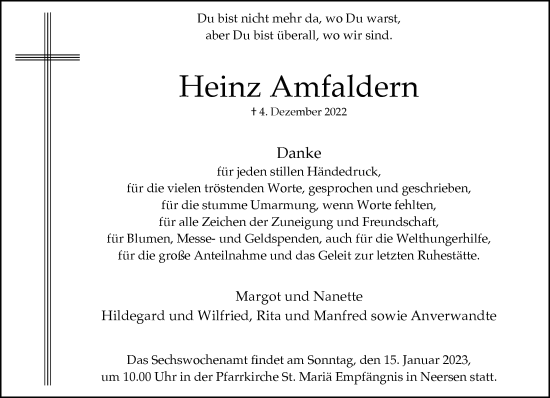 Traueranzeige von Heinz Amfaldern von trauer.extra-tipp-moenchengladbach.de