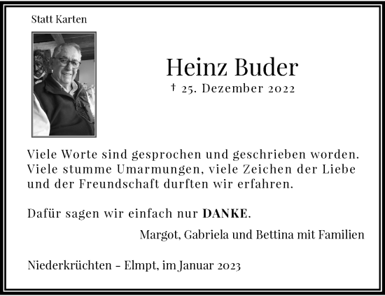 Traueranzeige von Heinz Buder von trauer.extra-tipp-moenchengladbach.de