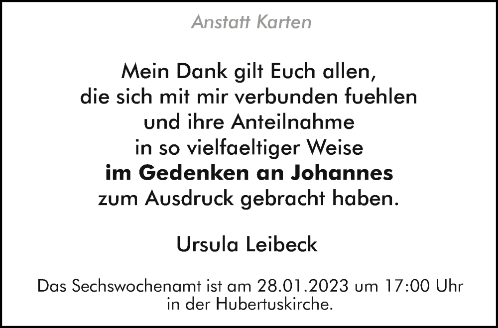  Traueranzeige für Johannes  vom 22.01.2023 aus trauer.extra-tipp-moenchengladbach.de