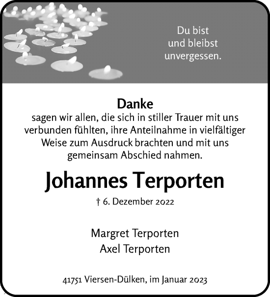 Traueranzeige von Johannes Terporten von trauer.extra-tipp-moenchengladbach.de