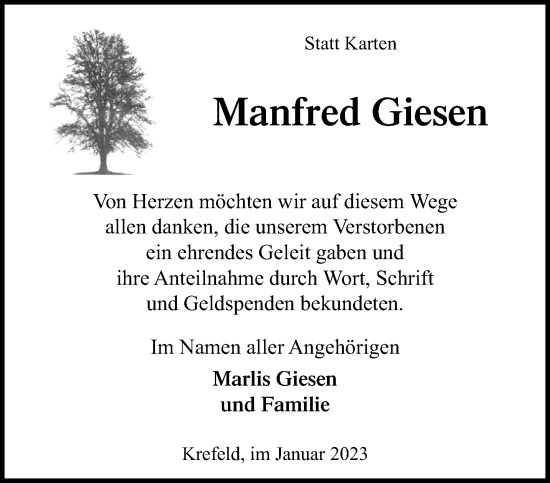 Traueranzeige von Manfred Giesen von trauer.mein.krefeld.de