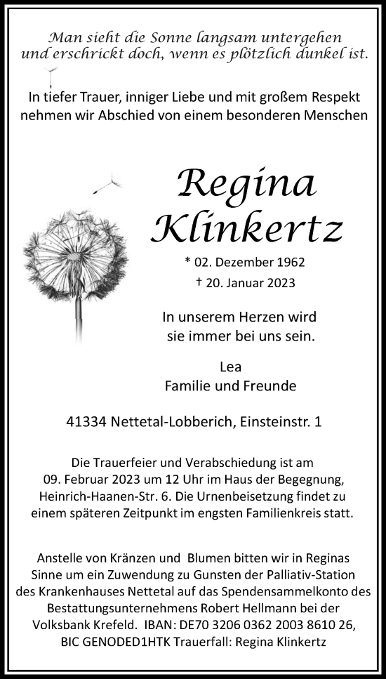 Traueranzeige von Regina Klinkertz von trauer.extra-tipp-moenchengladbach.de