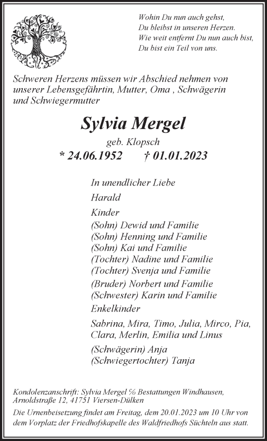 Traueranzeige von Sylvia Mergel von trauer.extra-tipp-moenchengladbach.de