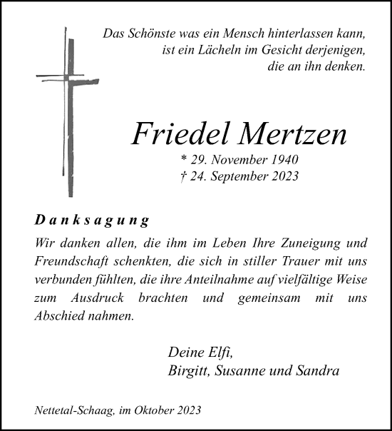 Traueranzeige von Friedel Mertzen von trauer.extra-tipp-moenchengladbach.de