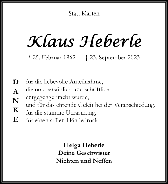 Traueranzeige von Klaus Heberle von trauer.extra-tipp-moenchengladbach.de