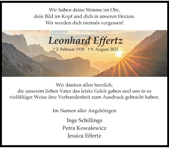 Traueranzeige von Leonhard Effertz von trauer.extra-tipp-moenchengladbach.de